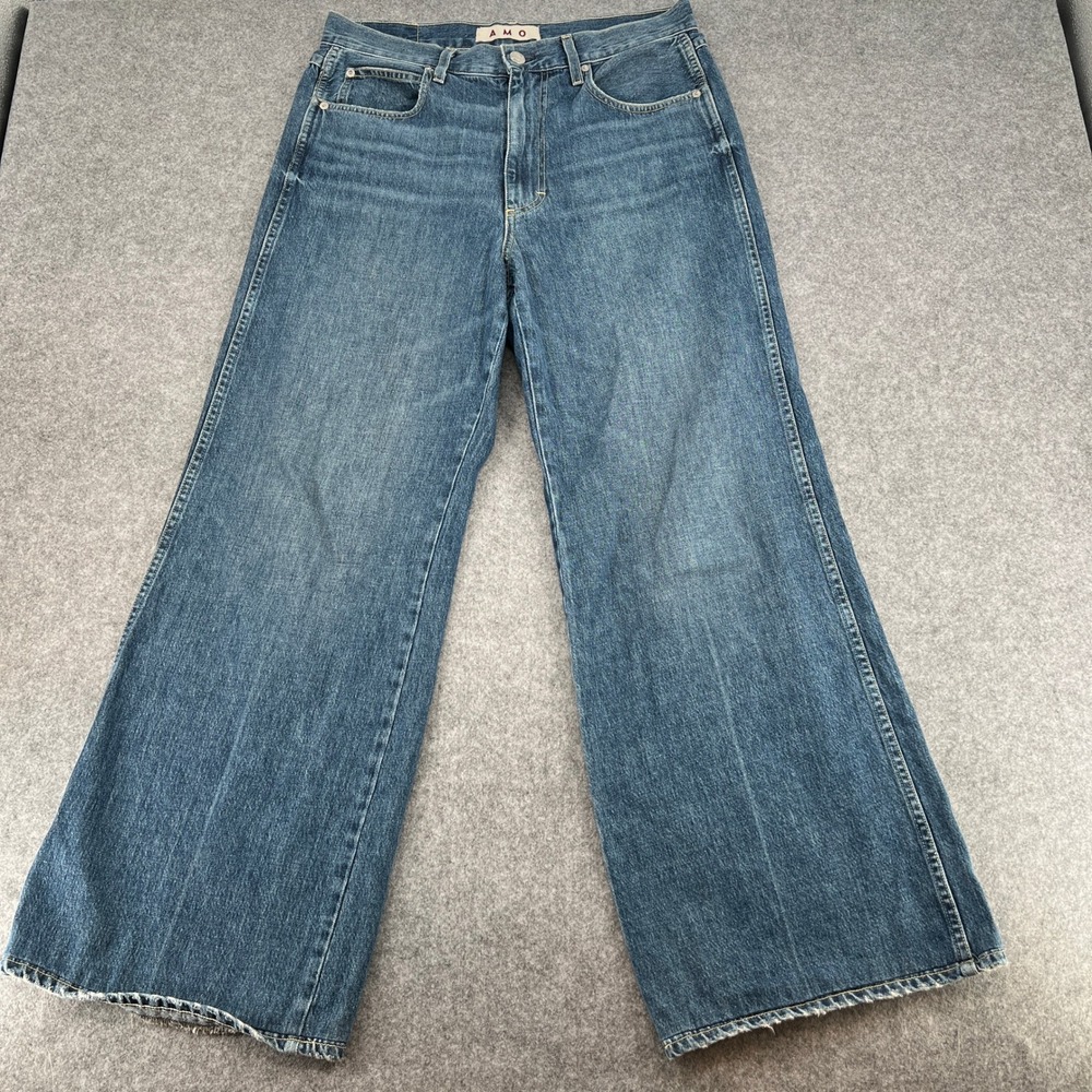 AMO Jeans Men 31 Frida Flare Blue High Rise Wide Leg Denim EUC